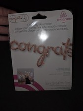 Globo Anagram Congrats Script Oro Rosa Relleno de Aire Decoración 56 pulgadas NUEVO