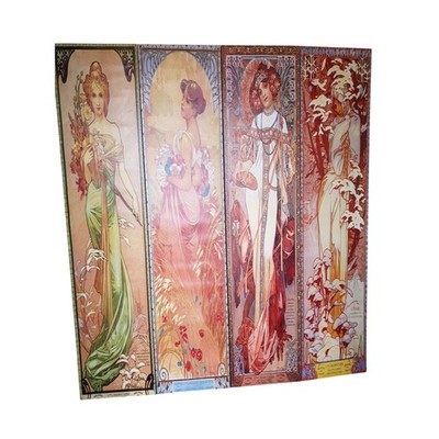 Alphonse Mucha Art Nouveau 4-Panel Canvas Folding Floor Screen Room Divider 70''T