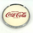 Vintage Coca Cola Drink Coke Round Metal Chrome Trim Vending Machine Sign Plaque