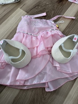 Build A Bear Workshop Girl Pink Satin Dress White Shoes