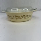 Vintage Pyrex #043 Golden Acorn Leaf Casserole Dish with Lid, 1.5 Qt EUC