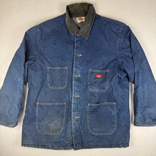 Vintage Dickies Denim Chore Coat Blanket Lined Workwear Made in USA Blue XL