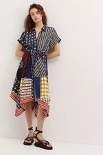 Anthropologie Contrast Midi Shirtdress Blue Motif size XS Bohemian Colorful