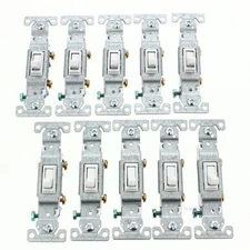 10 Eaton White Quiet Toggle Wall Light Switches Single Pole 15A 120V 1301-7W