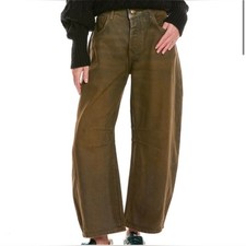 FREE PEOPLE WE THE FREE Good Luck Barrel Coated Kaki/Tan Jeans Size 25 NWT