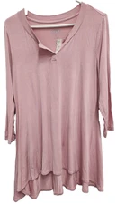 LOGO Lori Goldstein Womens Lagenlook Tunic Top Medium Pink 3/4 Sleeve Minimalist
