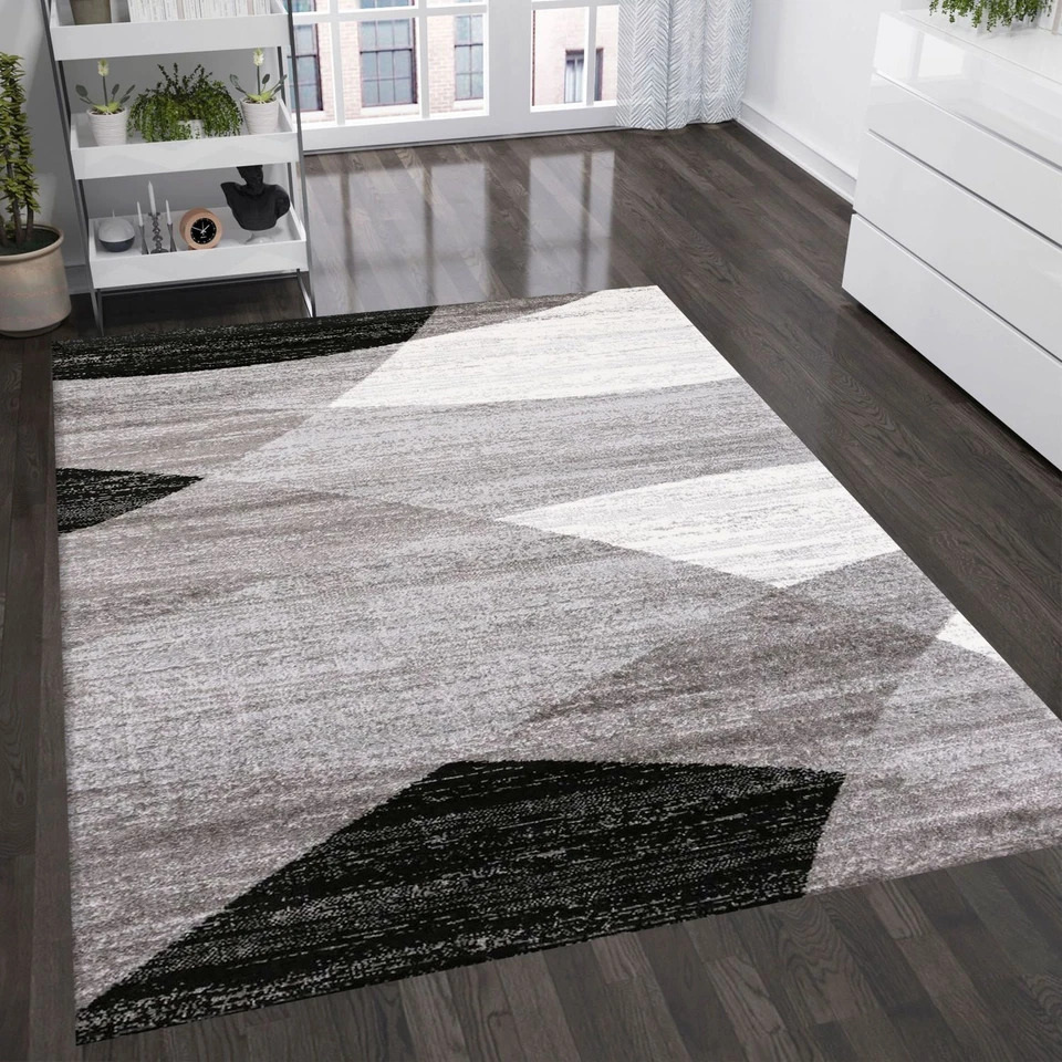 Tapis Géométrique Motif Moucheté Gris Blanc Noir - Photo 2/4