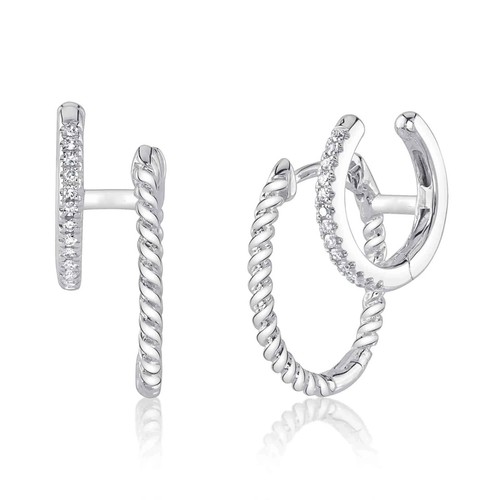 Boucles D'oreilles Huggie En Finition Or Blanc, Avec Diamants Synthétiques - Neuf Avec étiquettes