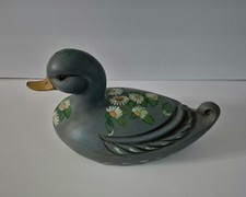Vintage Hand Painted Floral Ceramic Duck Flowers Statue Figurine Farm 11.5 "
