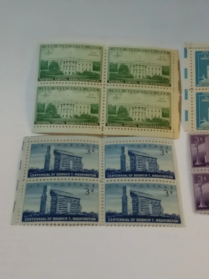 MINT NH OG FOUR 3 CENT STAMP BLOCKS CV 7.80 - Image 2 of 4