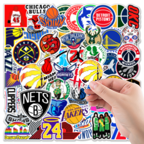 50 pezzi adesivi vinile impermeabili squadre NBA LOGO basket bagagli telefono laptop - Foto 6 di 7