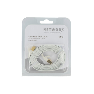 Networx Ethernet Kabel Netzwerkkabel 2 Meter PiMF flach STP Cat.6 weiß