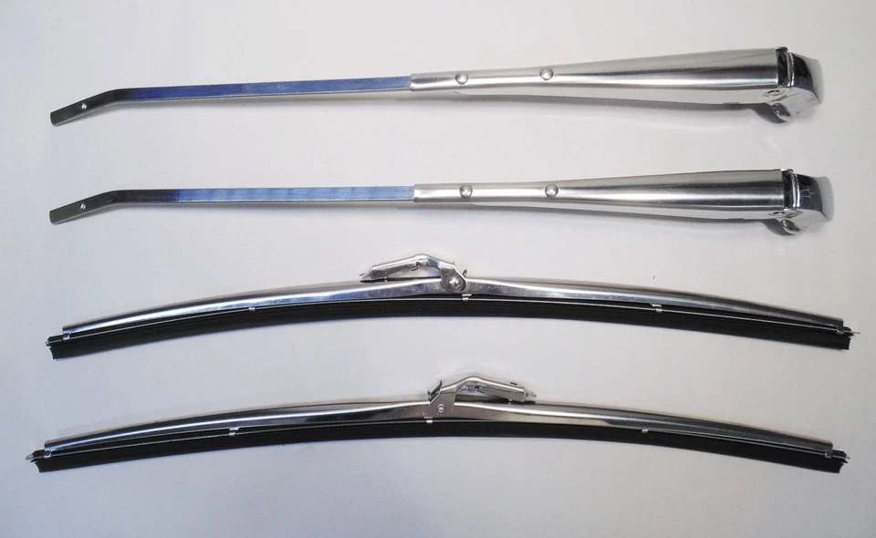 61 62 63 64 Chevy Impala Polished Stainless Windshield Wiper Arms & Blades - Imagen 1 de 1