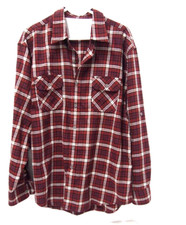 Izod Mens Shirt L Flannel Burgundy Red White Plaid Long Sleeve Button Collared