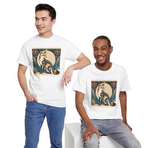 Unisex Adult T Shirt Art Deco Stylized Fox Elegantly Geometric Graphic Tee - Foto 24 di 25