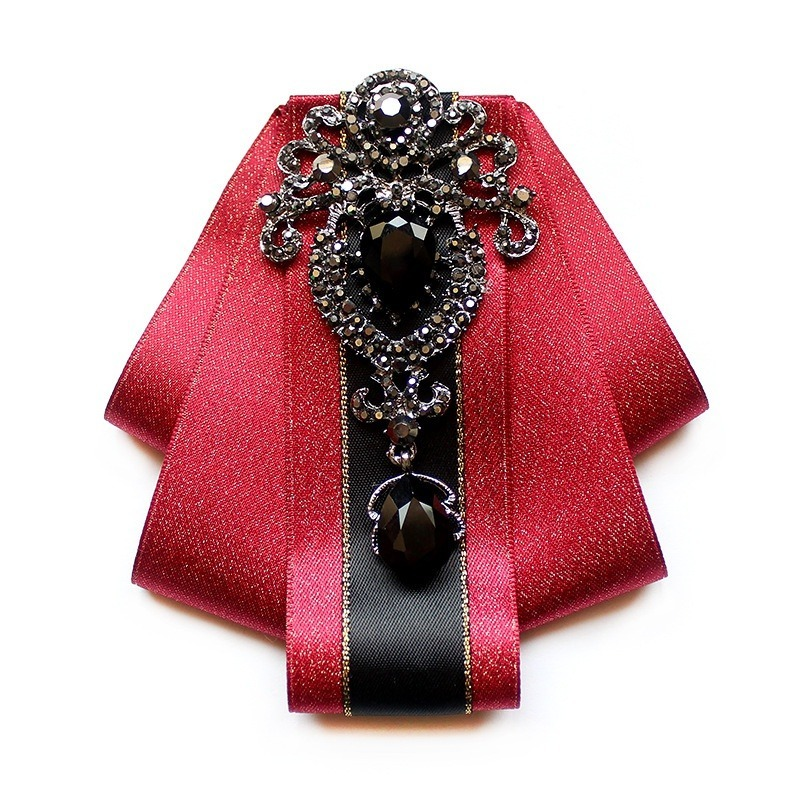 Men Formal Crystal Satin Rhinestone Striped Bownot Bow Ties Suit
