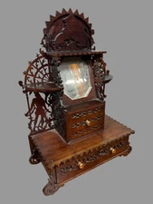 Antique Folk Art Tramp Art  Tabletop Curio Display Cabinet Chest