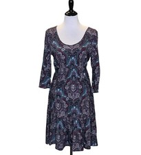Lucky Brand Cotton Knit Dress Medallion Print Tie Back MEDIUM