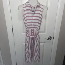 Tommy Hilfiger Sleeveless Button Up Dress White Red Blue Belted NWT MSRP 119.99