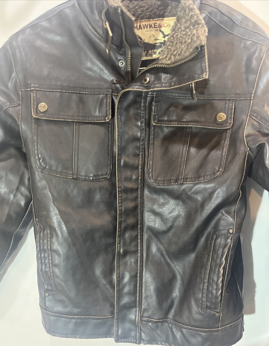 Hawke & Co. Womens Faux Leather Jacket Bomber Brown Tan 14