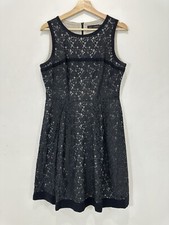 David Lawrence Lace Dress Women 12 Black Floral Knee Length Lined Casual Party