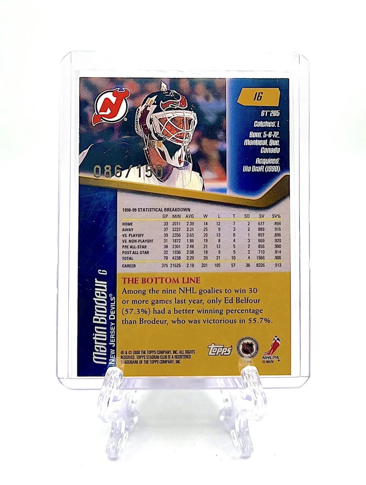 MARTIN BRODEUR 1999-00 Stadium Club #16 FIRST DAY ISSUE PARALLEL /150 NJ DEVILS - Image 2 of 2