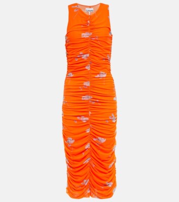 knee length dresses for ladies GANNI | Ruched-Detail Satin Midi Dress main image 0