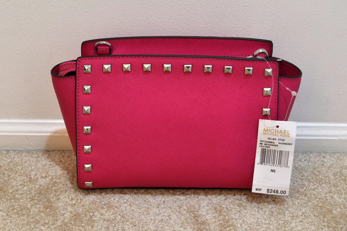 Michael Michael Kors Selma Medium Studded Saffiano Messenger Cherry