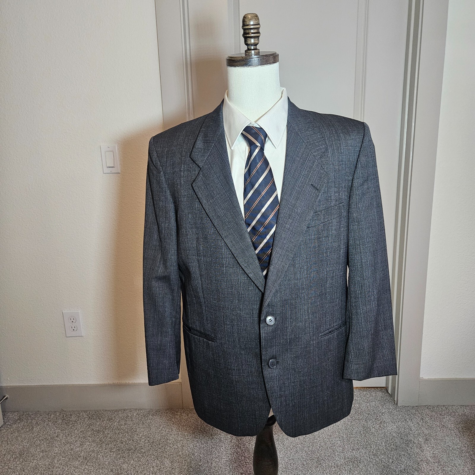 Blazer uomo vintage Yves Saint Laurent cappotto sportivo Francia 100% lana grigio righe 40R