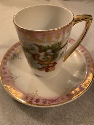 Made in Bavaria Lion Stamped Demitasse Tea Coffee Cup & Saucer Floral Gold Trim