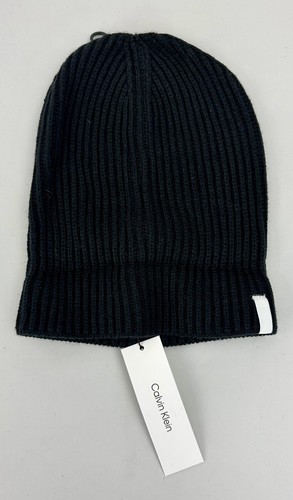 Gorro acanalado de punto Calvin Klein con puño y logotipo negro nuevo con etiquetas - Imagen 3 de 6