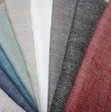 100 linen fabric - heavy - french flax herringbone upholstery blue grey white