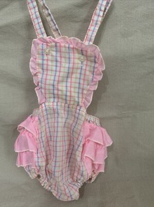 Vintage Stoneswear For Everywhere Toddler OnePiece 2T Swimsuit Plaid Pink Ruffle