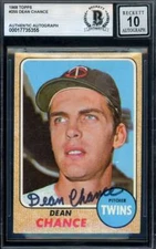 Dean Chance Gem Mint 10 Beckett BAS Signed 1968 Topps Autograph