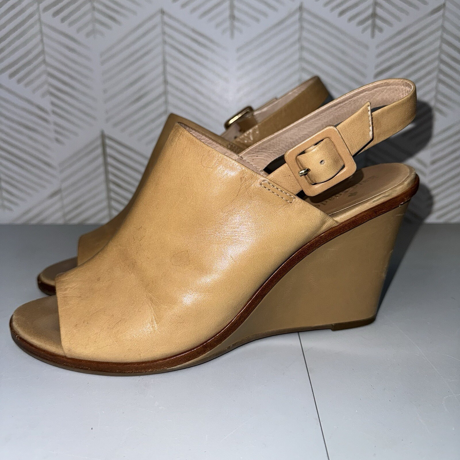 Kate Spade Nilena Slingback Wedges Tan Camel Leather Size 10 Women thumbnail 3