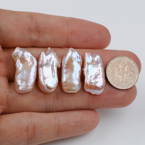4 Unique 10.8-13mm Baroque Light-peach FW Keshi Loose Pearl Undrilled - Picture 4 of 6