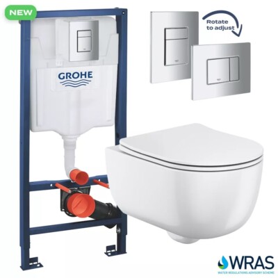 Spülrandlose Wand WC Pfanne Grohe WC-Rahmen 1,13 Betätigungsplatte Slim Sitz Soft Clos
