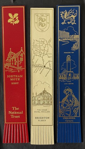3 Vintage / Retro Leather Souvenir Bookmarks IGHTHAM MOTE, BRIGHTON, SWANSEA 997