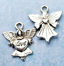 10 pieces - Antique Silver Angel with "Love Heart" Tibetan Charms Pendants