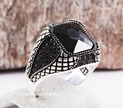 Turkish 925 Sterling Silver Special Black Onyx Stone Mens New Ring All Size Us Ebay