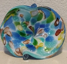 Murano Style Art Glass Blue Orange Swirl Glass Bowl/Centerpiece