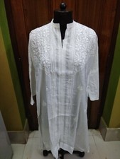 SHIRT TOP XS 36" TUNIC 100 COTTON ETHNIC HANDMADE CHIKAN EMBROIDERY KURTA KURTI