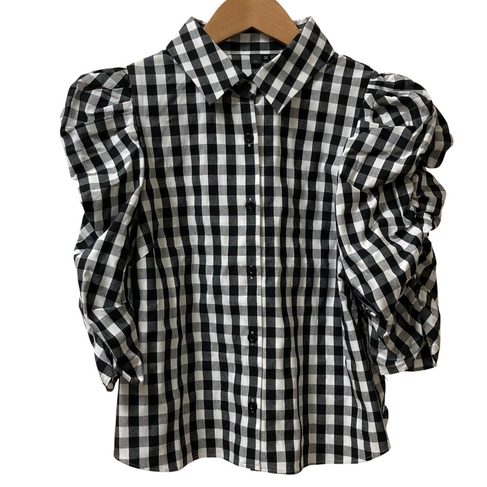 Sov. Double Standard Gingham Check Stretch Blouse… - image 1