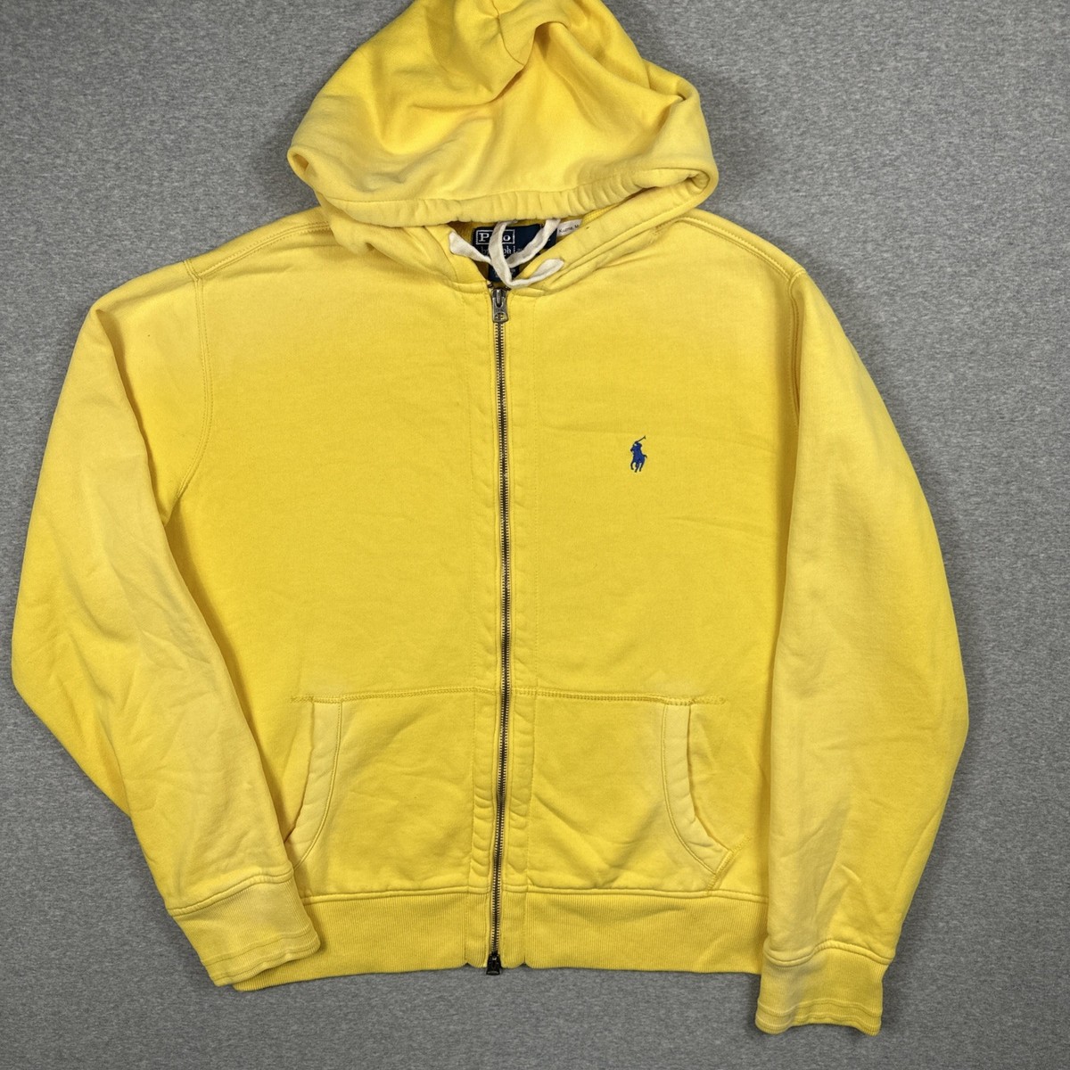Polo Ralph Lauren Hoodie Mens Size Large Yellow Full Zip Thermal Lined Hood