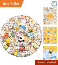 100 Cute Animal Vinyl Stickers for Kids - Waterproof  Perfect for Water Bottles