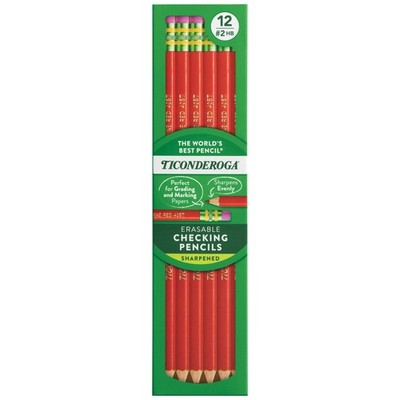 Ticonderoga  Erasable Checking Pencils, Presharpened, Carmine Red, Pack Of 12