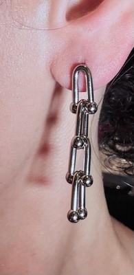 Highest Quality Stainless Steel Thick Chain Paper Clip Balls White Gold Earrings