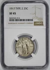 1917 Standing Liberty 25c Silver Quarter TYPE 2 NGC XF 45