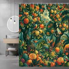 Tropical Fruit and Bird Shower Curtain Jungle Floral Print