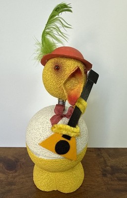 RARE Vintage Easter Duck Bird Candy Container Germany Nodder Bobblehead Guitar